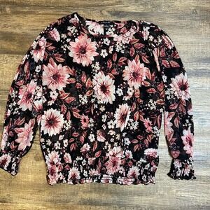 A Love Story 1X Floral Blouse 1X Black Pink Boho Plus Top Sheer Cottagecore EUC